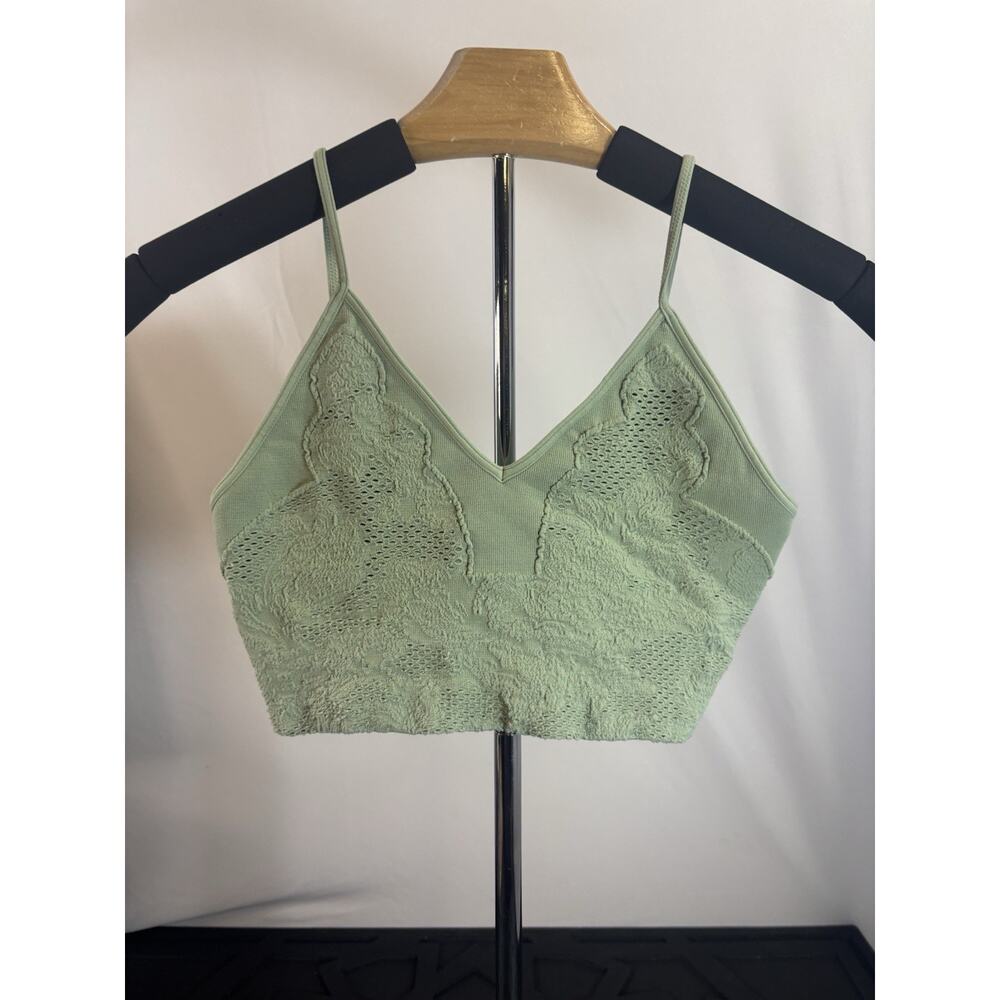 Carly Jeans Lace Bralette Sage Green Crop Cami Boho Stretch Festival Top Fits SM